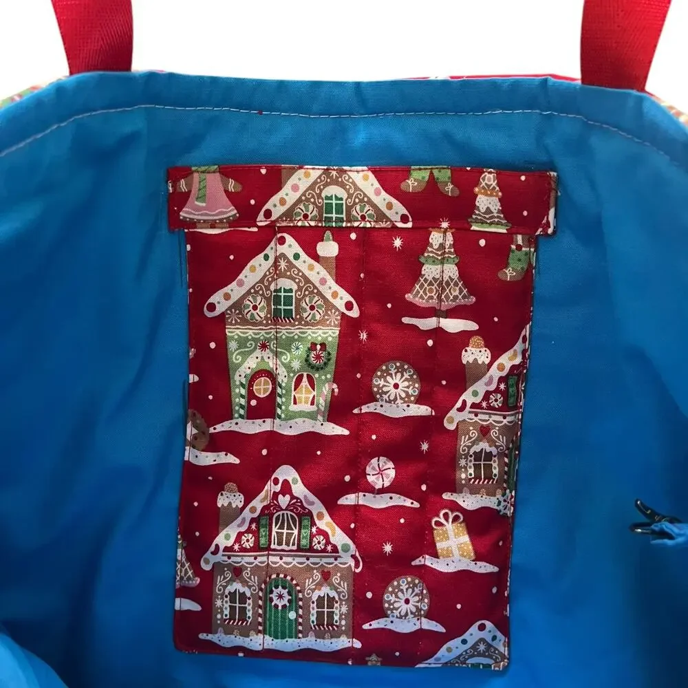Handmade Womens Christmas Tote Bag Gingerbread House Red Holidays Gift